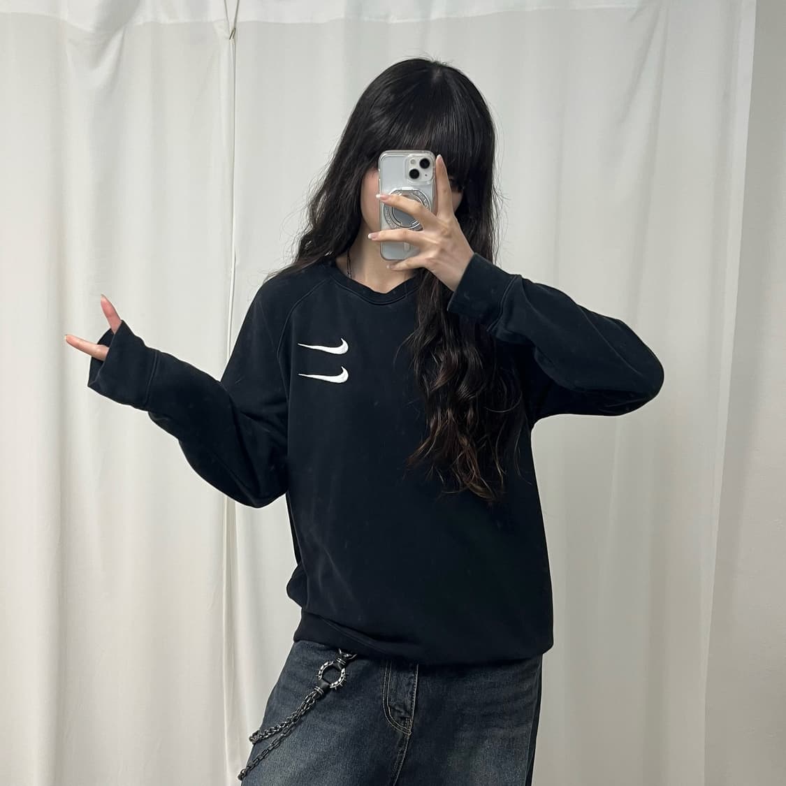 Nike double swoosh black sweatshirt 상품이미지2