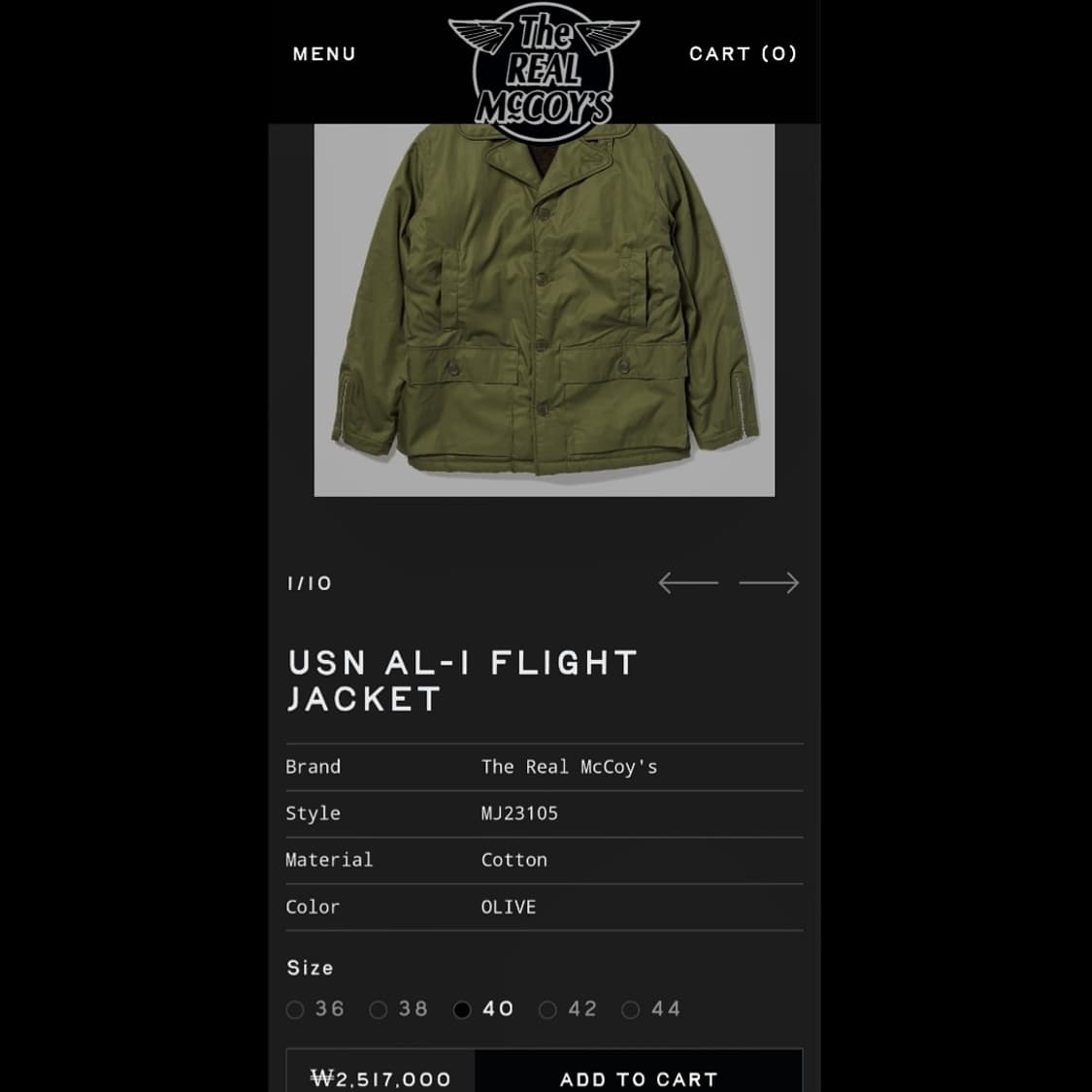 리얼맥코이 USN AL-1 플라이트 자켓 44sz [NEW] 상품이미지10