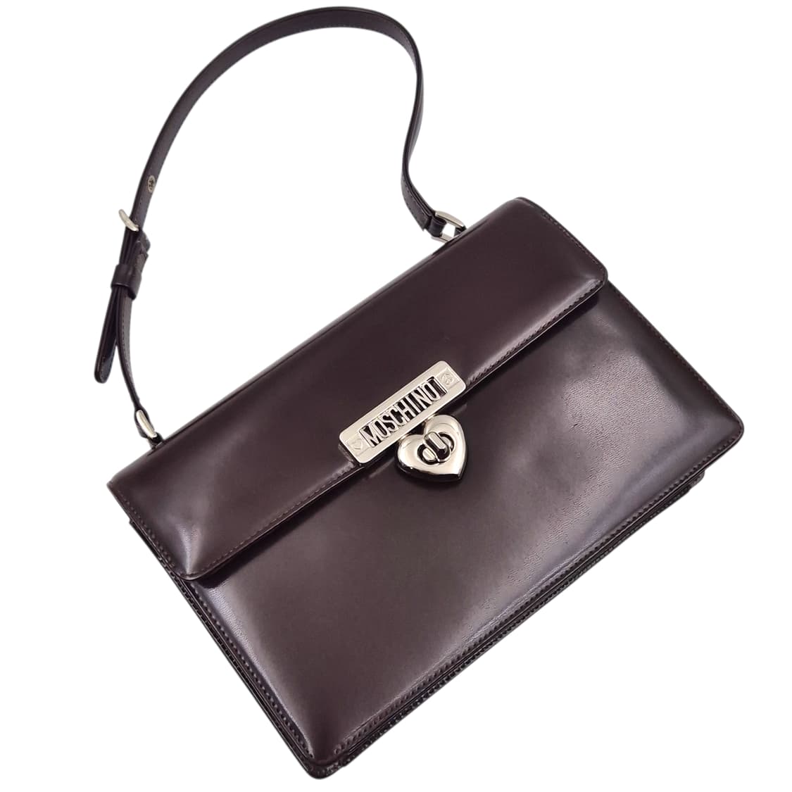 90s 모스키노 에나멜 레더 하트 버클 핸드백 상품이미지4