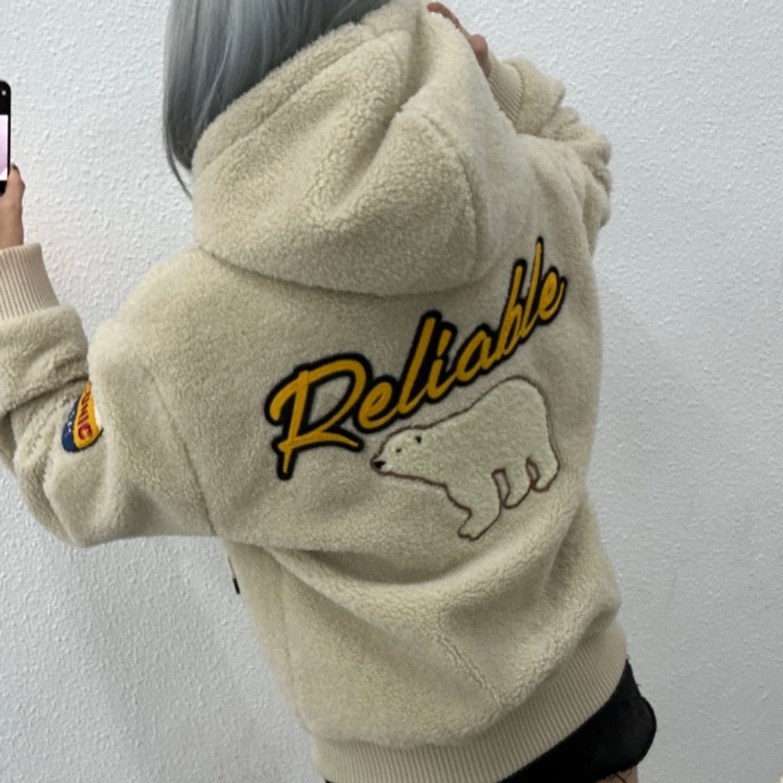 지프 백패치 베이지 뽀글이 후드집업 상품이미지3