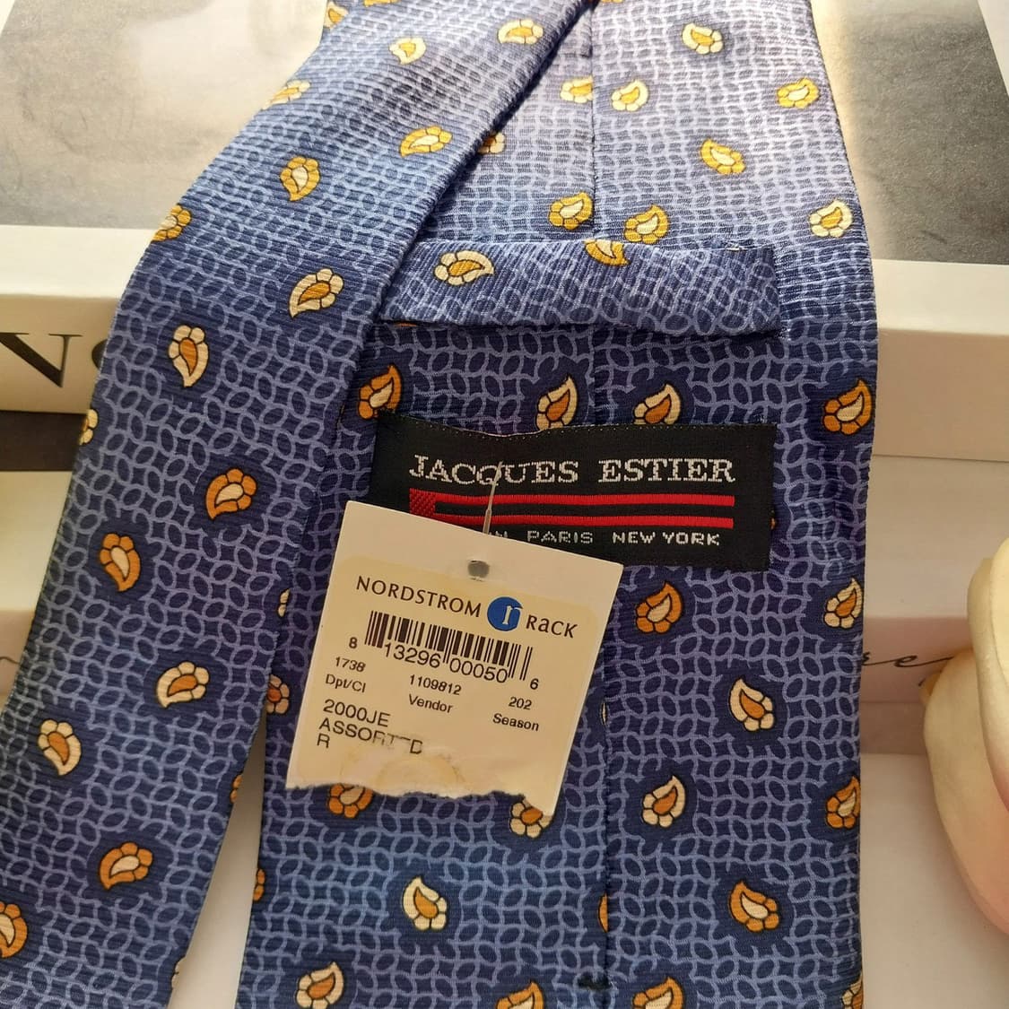 자크 에스티에 실크 블루 리프 패턴 넥타이 9.6cm 새제품 K1335
 상품이미지6