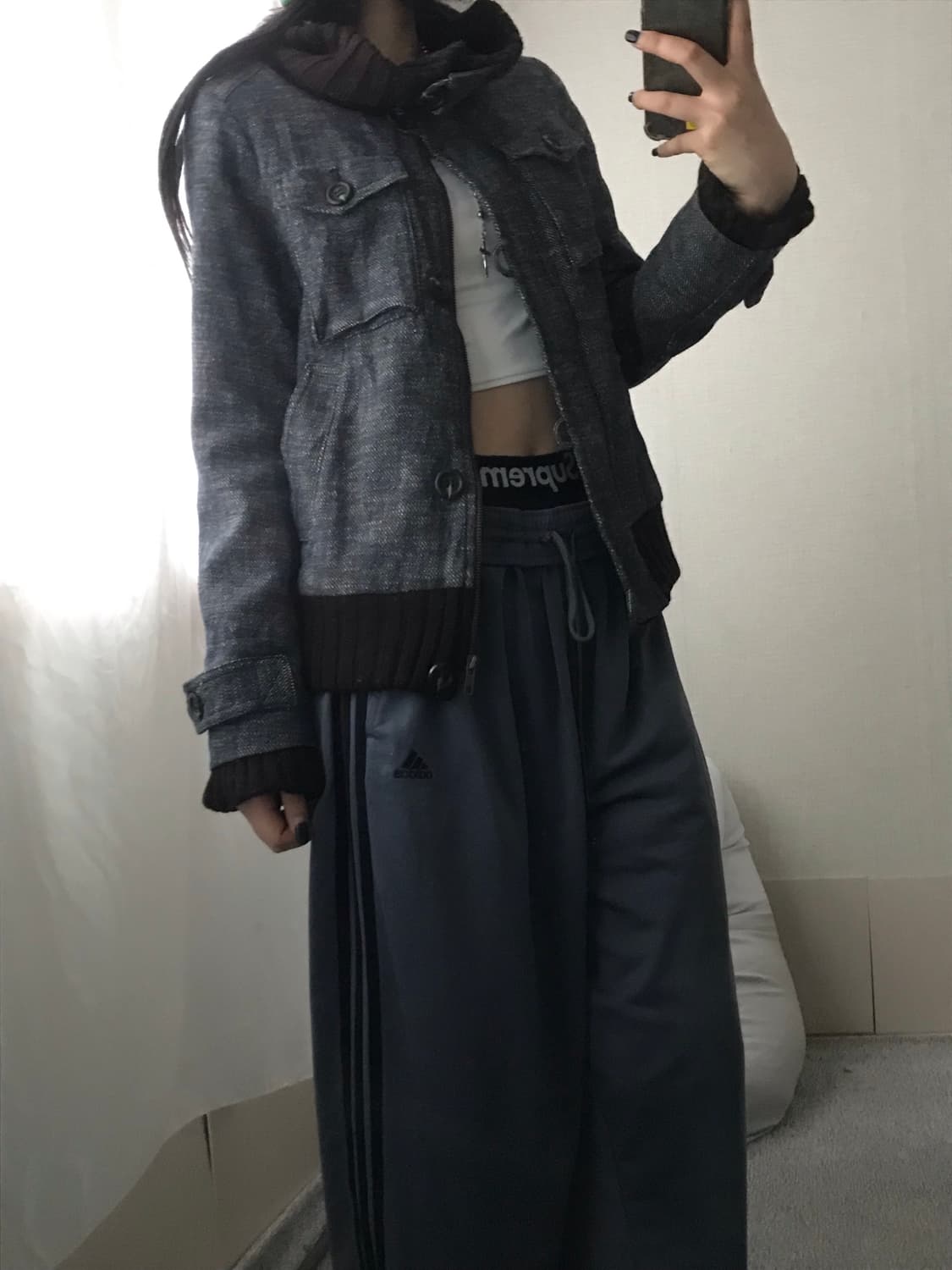 빈티지 더블 데님 니트집업 상품이미지4