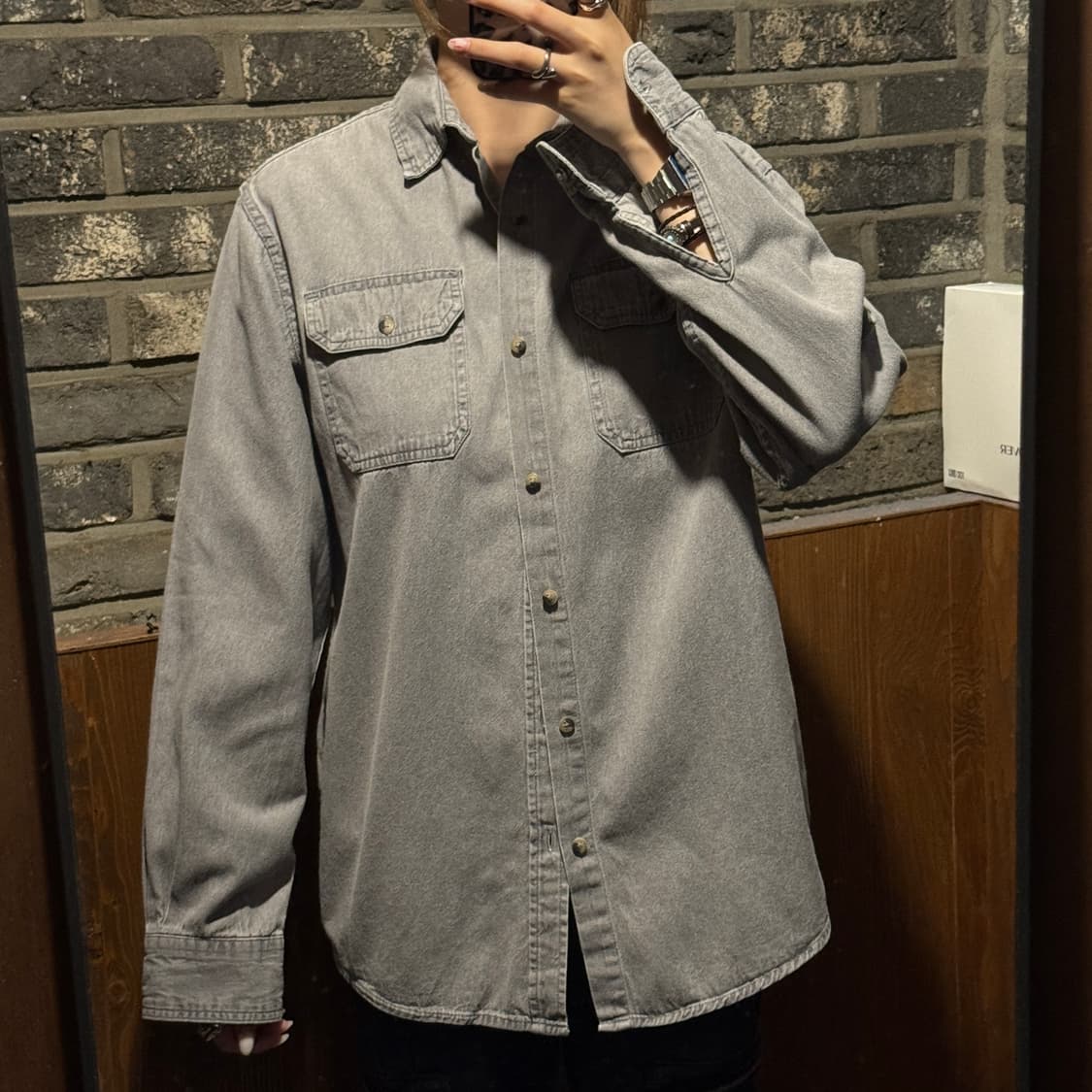 M) Wrangler 랭글러 투포켓 워크웨어 코튼 셔츠 그레이 상품이미지8