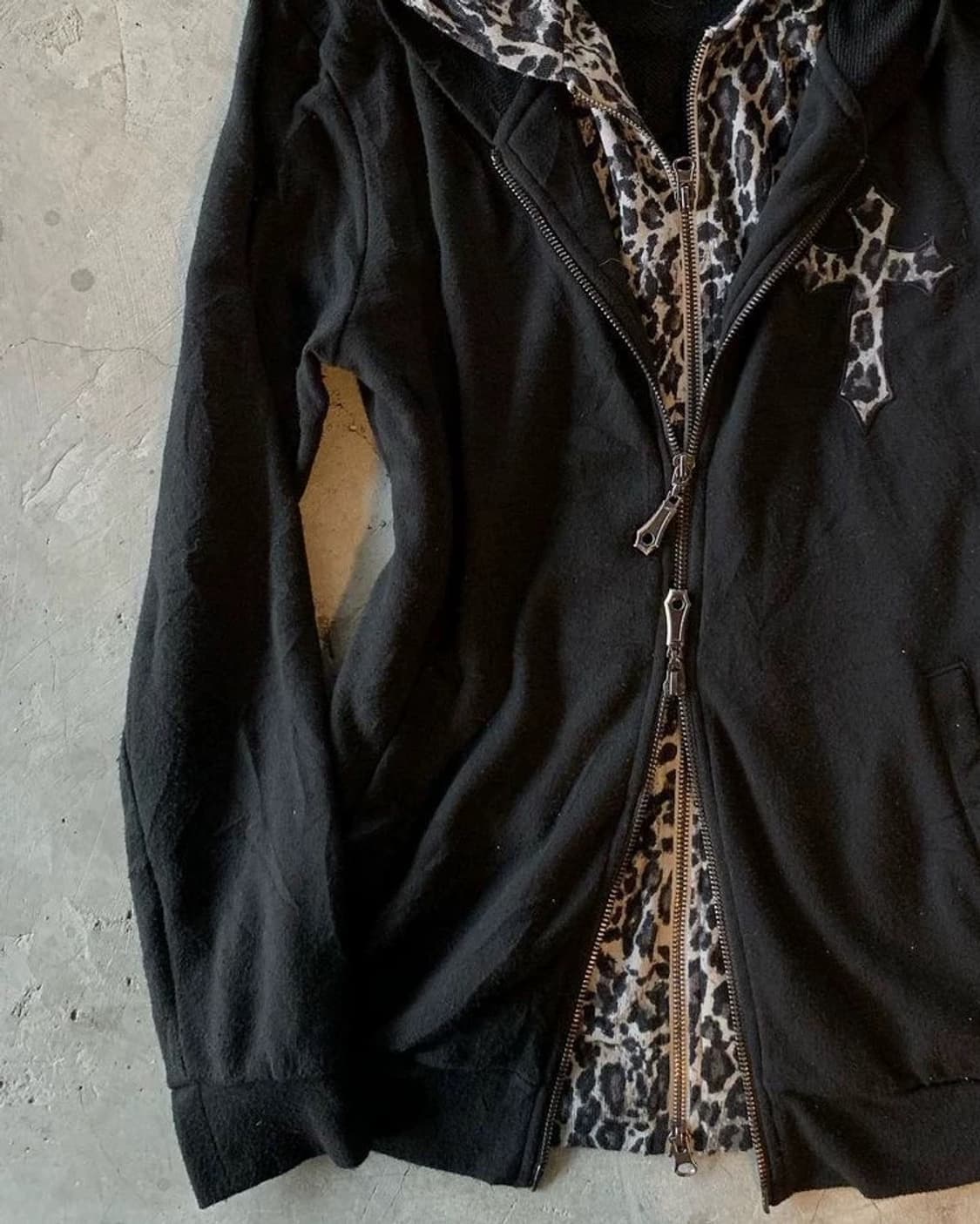 빈티지 호피무늬 갸루 레이어드 투웨이 후드집업  상품이미지3