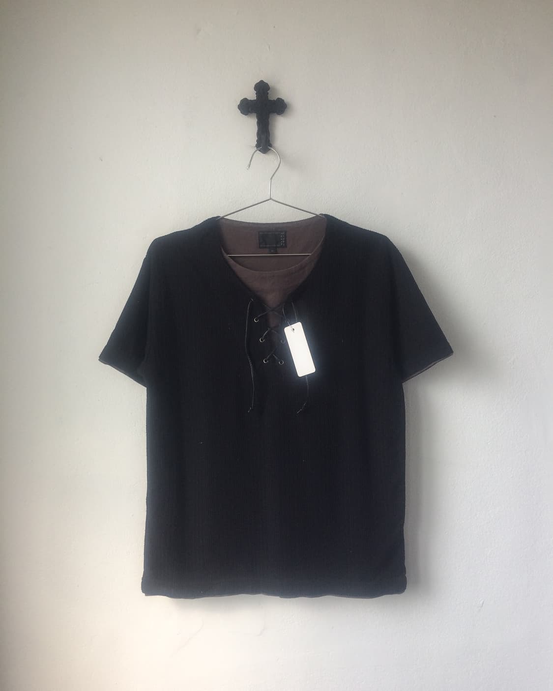 Lace up point ribbed t shirt 상품이미지2