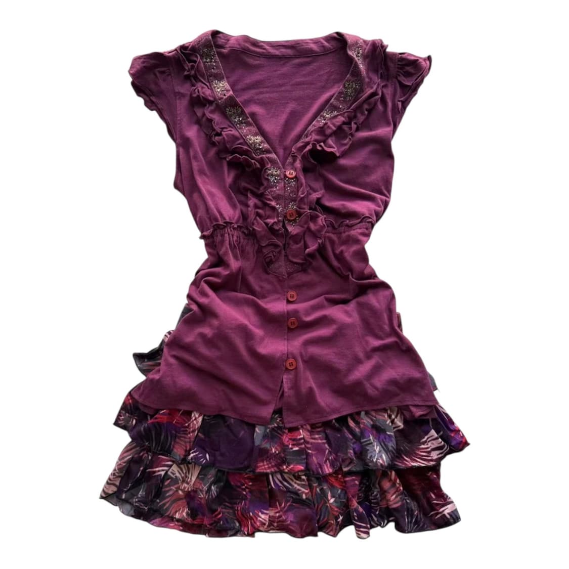 빈티지 퍼플 플라워 프릴 미니스커트 상품이미지1