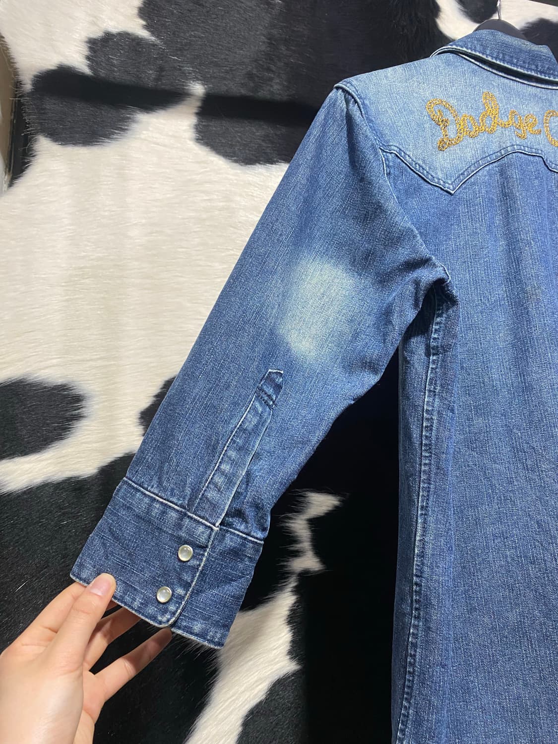 Japanese vtg 자수 디테일 워싱 웨스턴 데님셔츠 상품이미지7