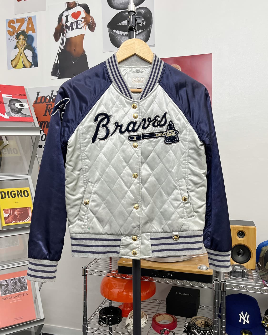 MLB 00s 사틴 다이아몬드 퀼팅 스타디움 자켓 상품이미지5