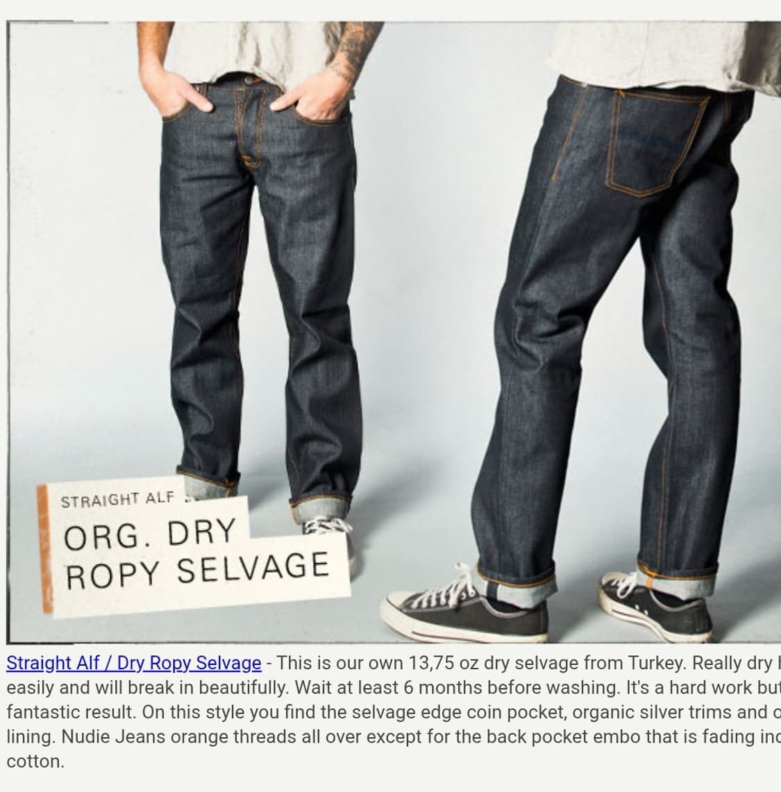 누디진 스트레이트알프 13온스 드라이 진청셀비지 탭33 실31-32사이즈 상품이미지10