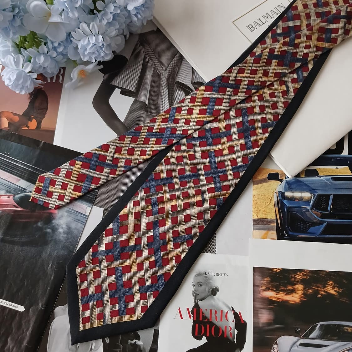 발망 실크 레드 기하 패턴 넥타이 9.6cm A+~A등급 A19306
 상품이미지5