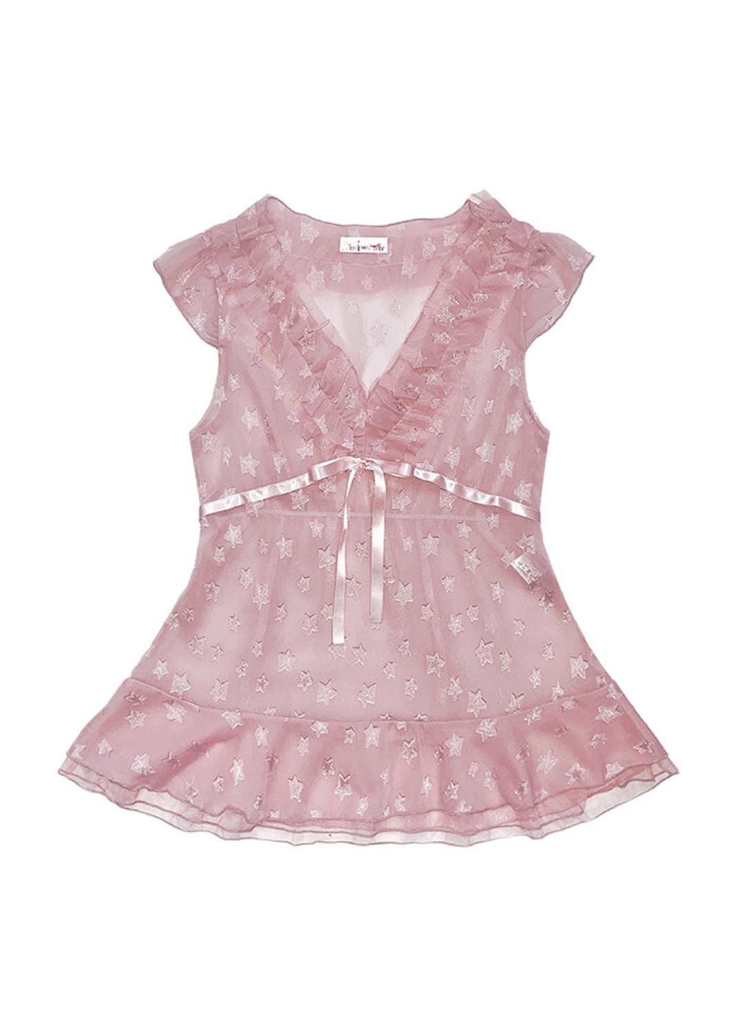 노피셜노피스 STAR N RIBBON SHEER TOP PINK 상품이미지1