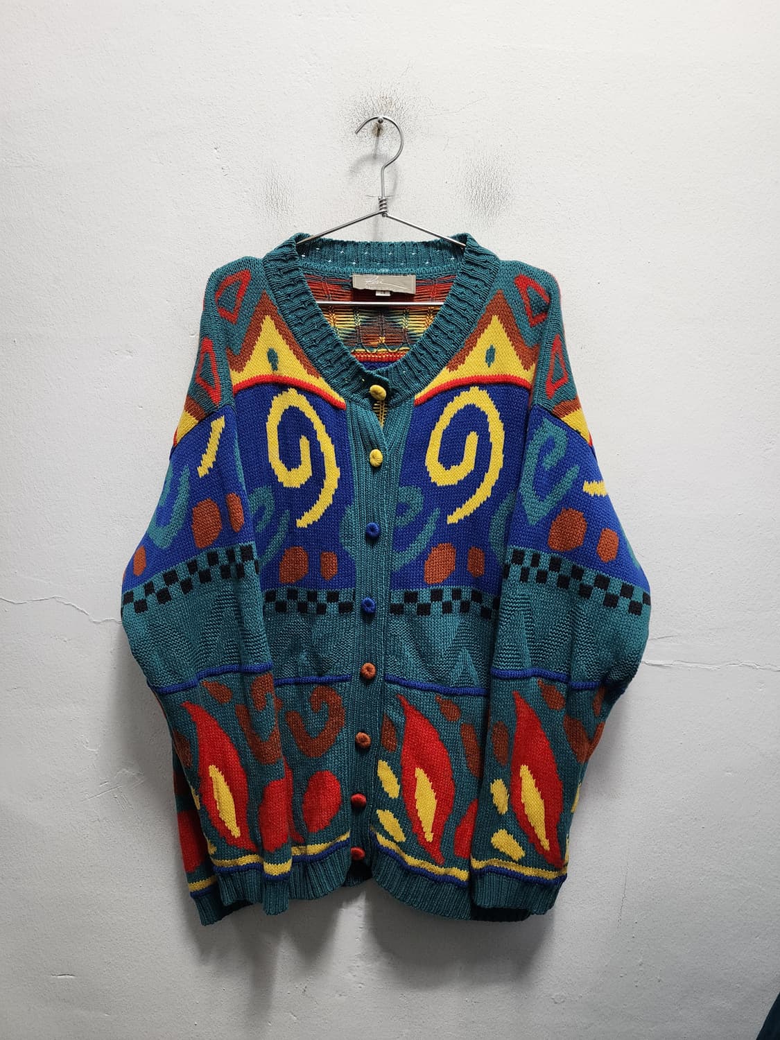 뉴질랜드 빈티지 100wool 패턴 니트 가디건 상품이미지1