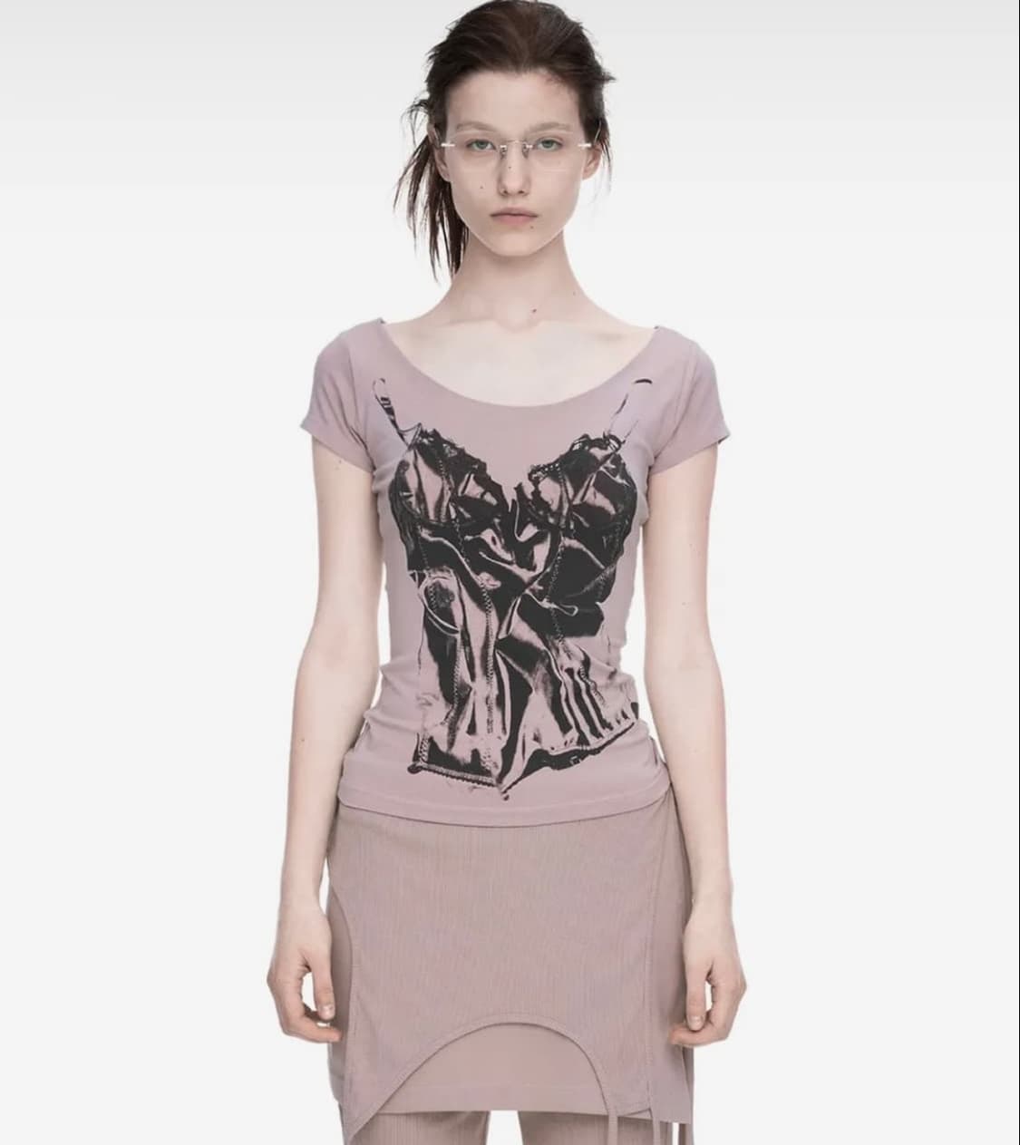 나체 slip x-ray printed t-shirt dusty pink 상품이미지1