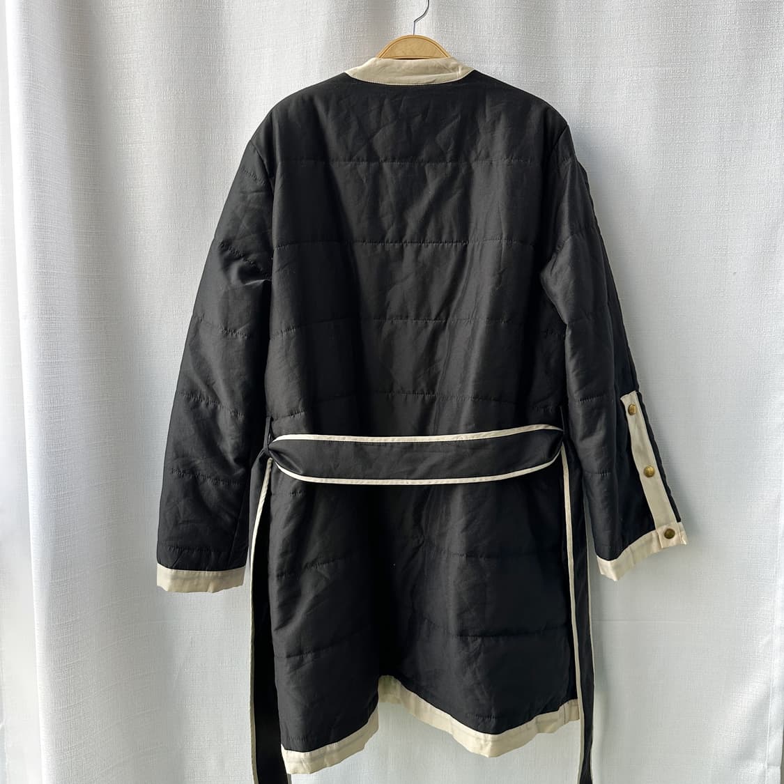 토리버치 롱 퀼팅 자켓 블랙 아이보리 L 상품이미지8