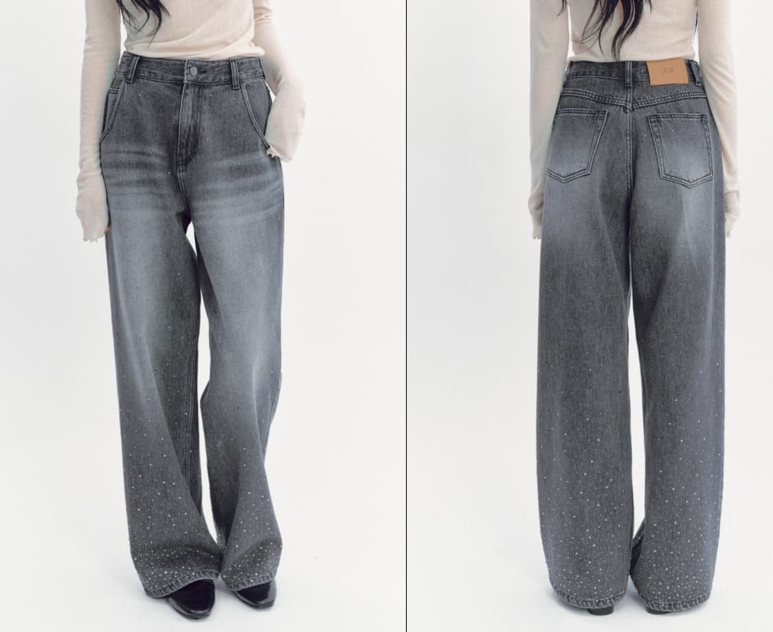 더티스 트윙클 크리스탈 데님 바지 팬츠 그레이 상품이미지1
