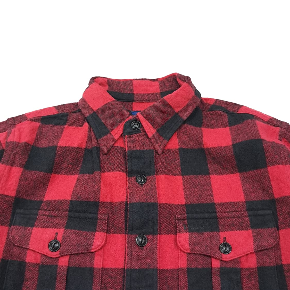 CL064 폴로 코튼 프린지 버팔로체크 레드 플란넬 셔츠 상품이미지2