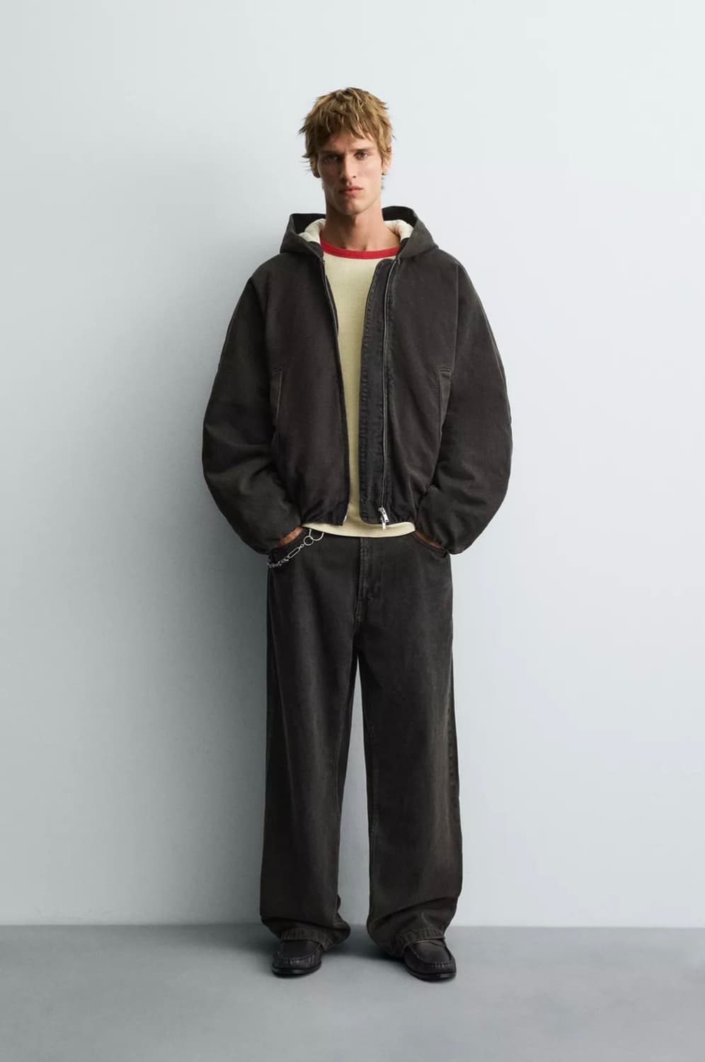 새상품) M 자라 오버핏 남성 데님 후드 패딩 점퍼 상품이미지2