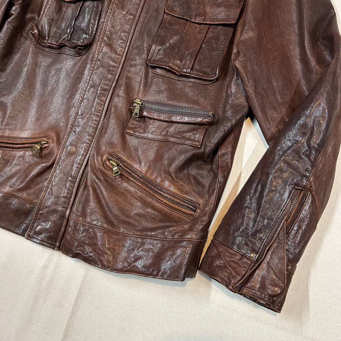 M) 빈티지 멀티 포켓 이탈리안 램스킨 레더 양가죽 자켓 상품이미지2