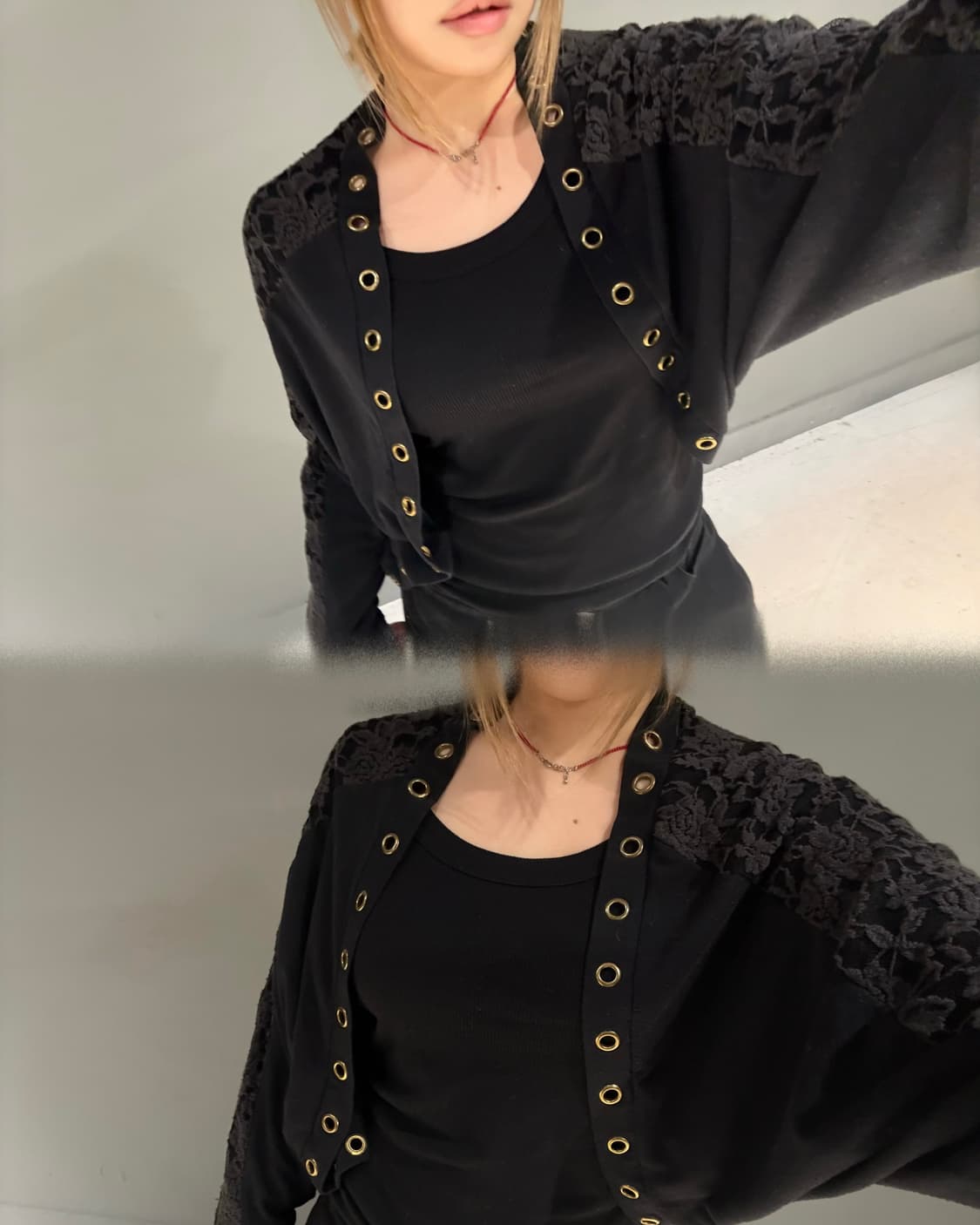 eyelet hole lace detail bolero cardigan  상품이미지1