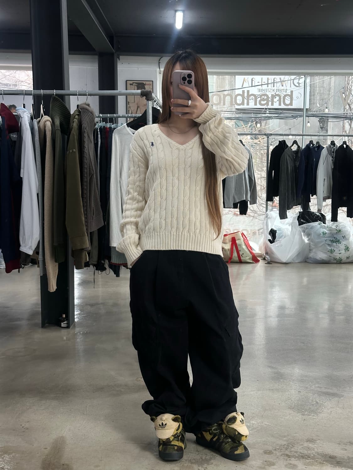 폴로랄프로렌 브이넥 케이블 니트 아이보리 상품이미지3