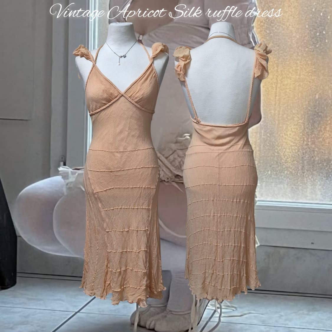 Vintage Apricot Silk ruffle dress 상품이미지1