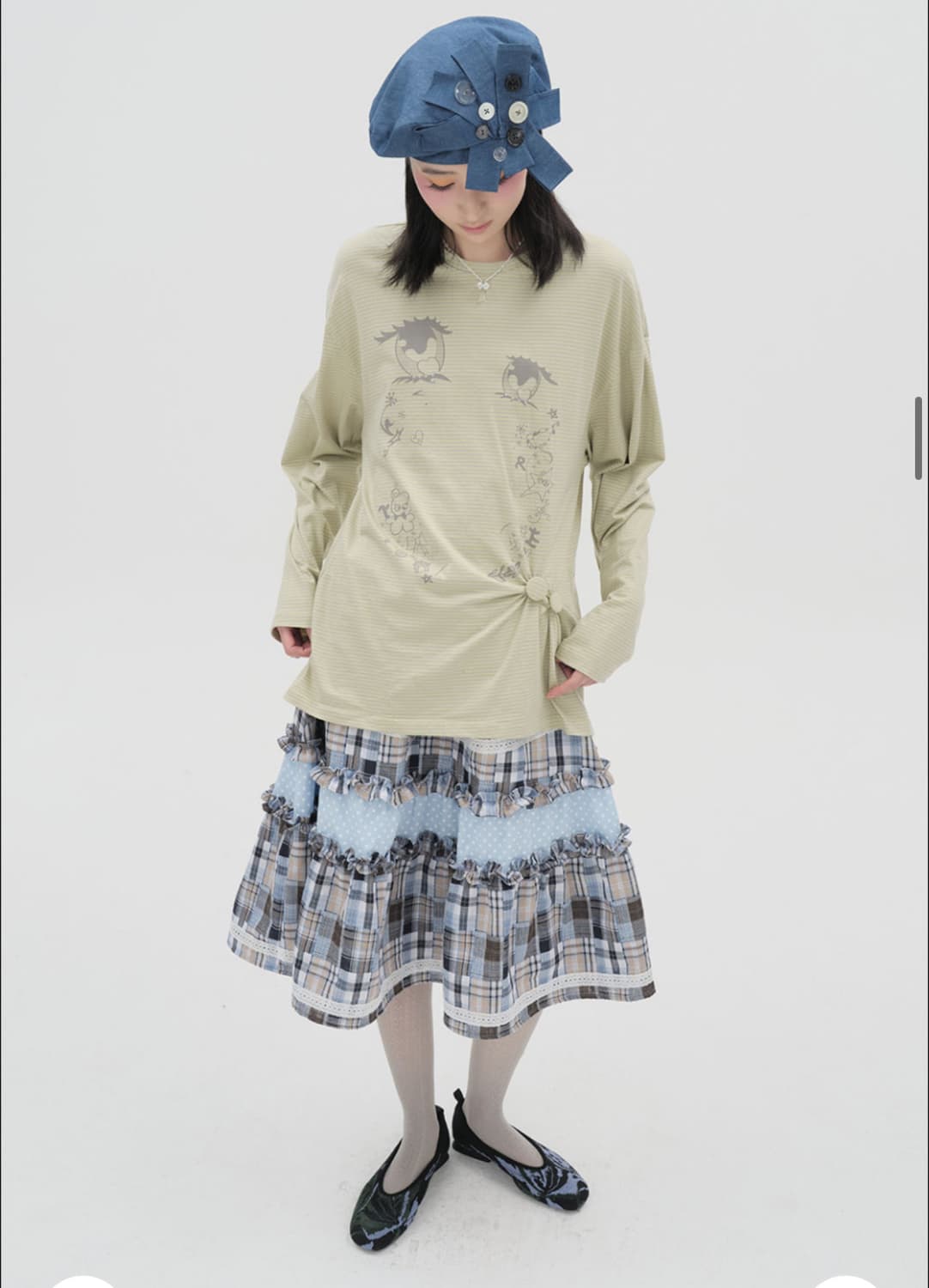 타입서비스 레이스 트림 러플드 체크 스커트 블루  상품이미지3