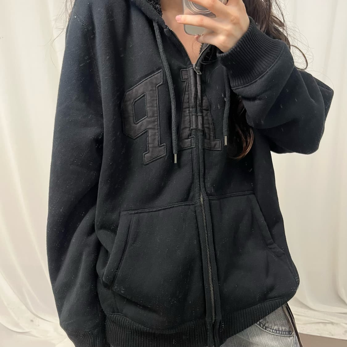 GAP black fleece hood zip-up 상품이미지3