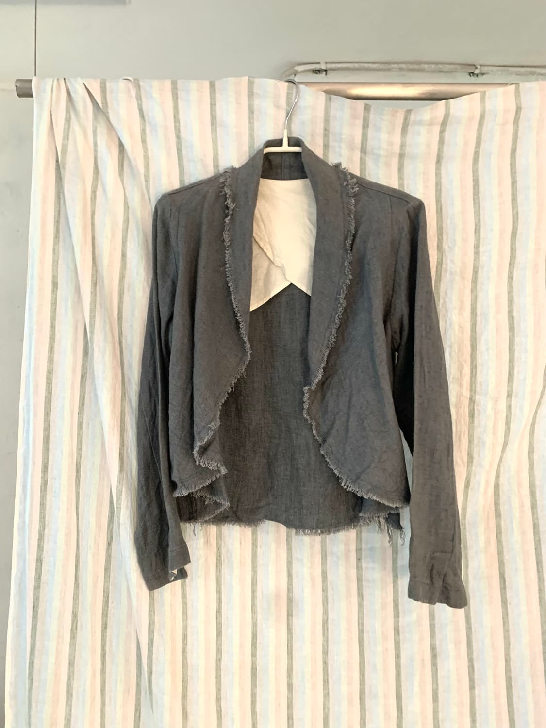 gray linen fringe jacket  상품이미지1