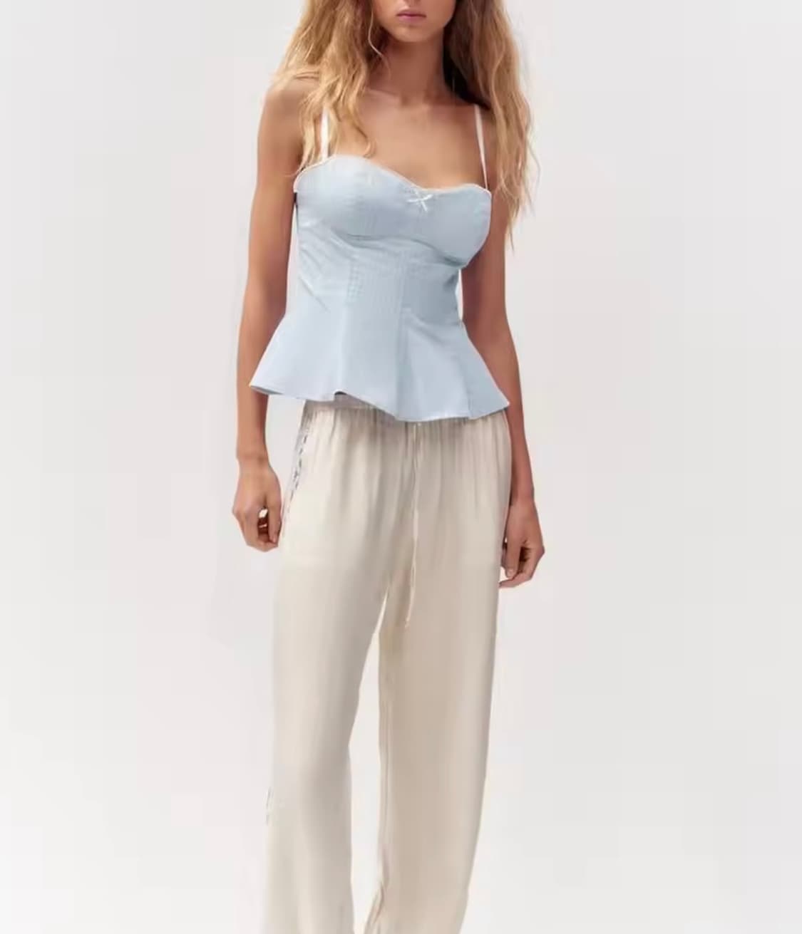 ZARA 자라 리본 매듭 페플럼 포플린 탑 소라, 자라 레이스 탑 상품이미지6