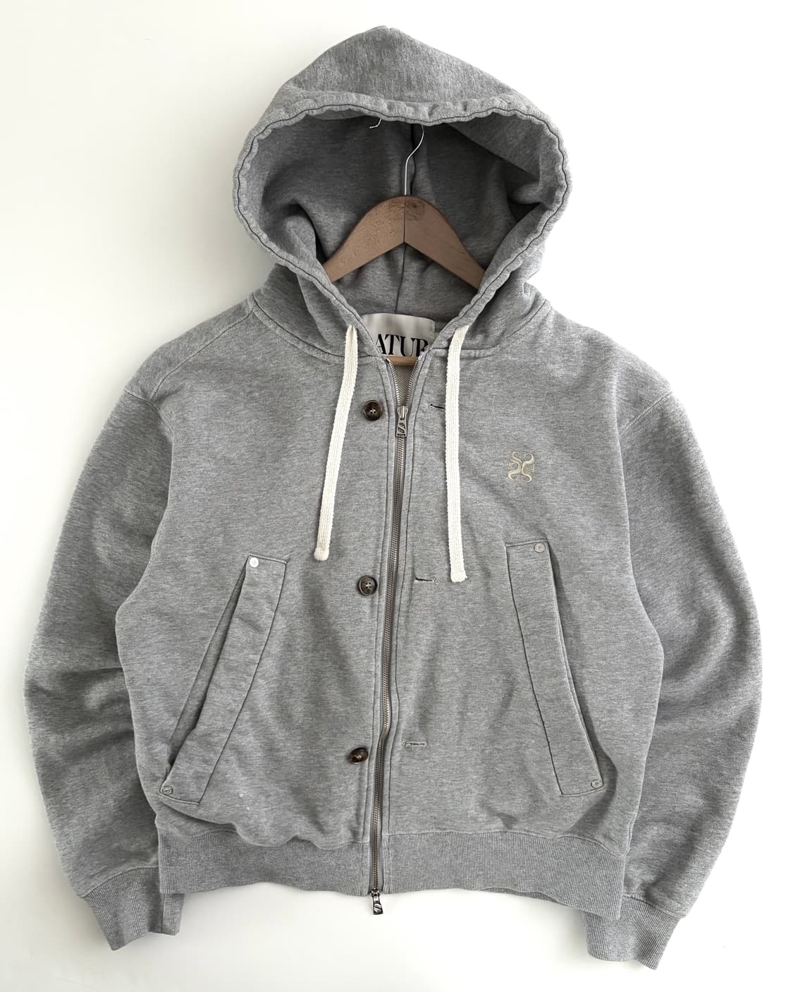 Satur 세터 로고 2-way 멜란지그레이컬러 후드집업 상품이미지4