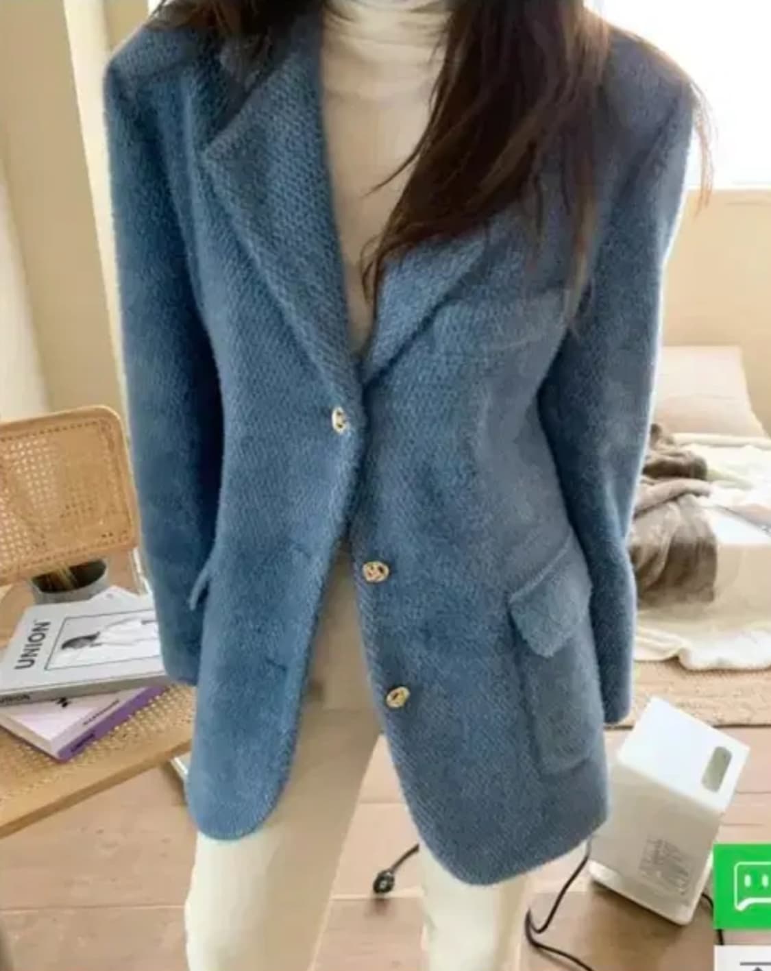 봄 블루 누빔 패딩안감 자켓 골드 버튼 클래식 자켓 44~66 상품이미지4