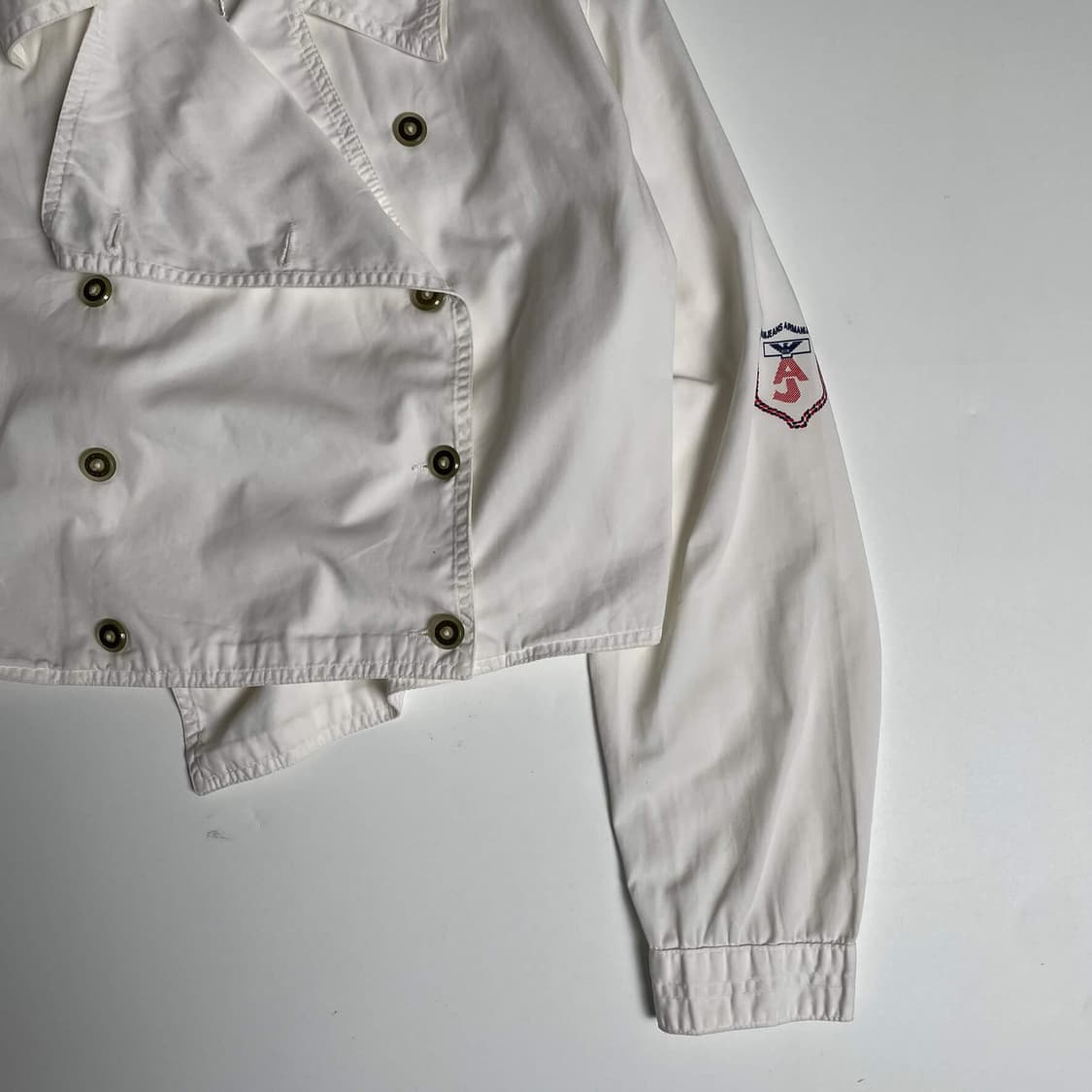 90's armani jeans 화이트 코튼 더블 브레스트 자켓  상품이미지4