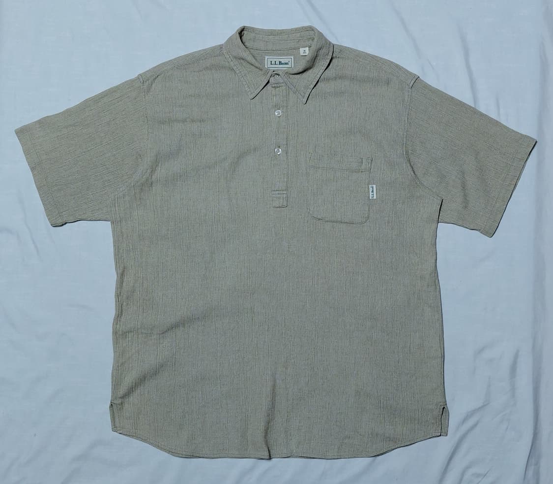 [100] L.L.Bean 빈티지 코튼 리넨 풀오버 반팔 셔츠 (베이지) 상품이미지1