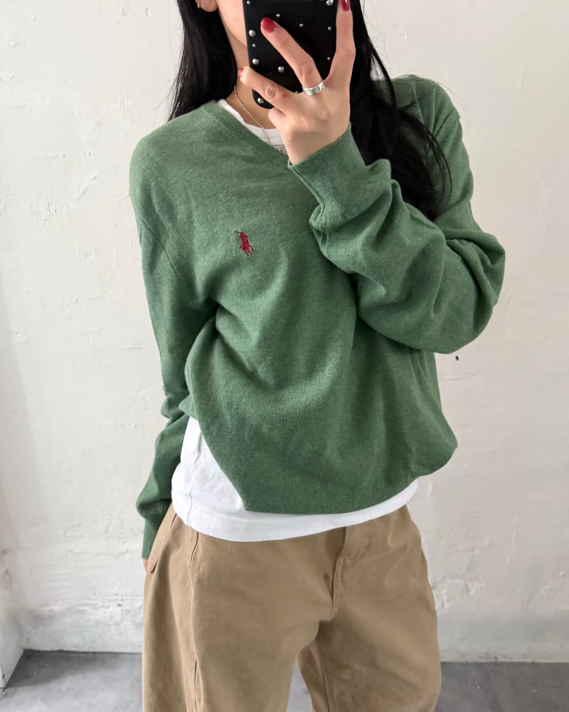 새상품 Polo 폴로 랄프로렌 메리노울 그린 브이넥 니트 상품이미지2
