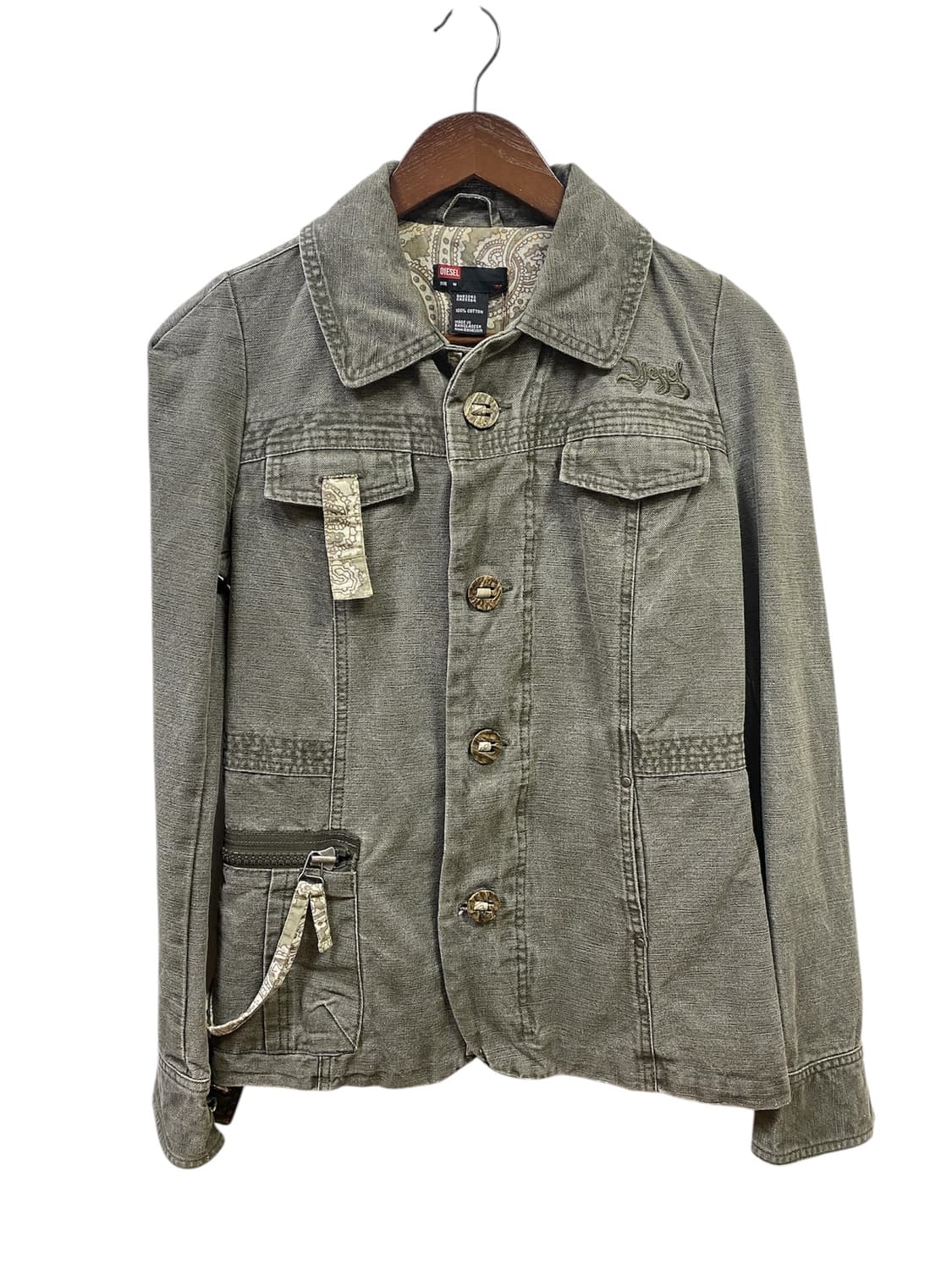 디젤 페이즐리패턴 포인트 카키 패치 자수 자켓 상품이미지1