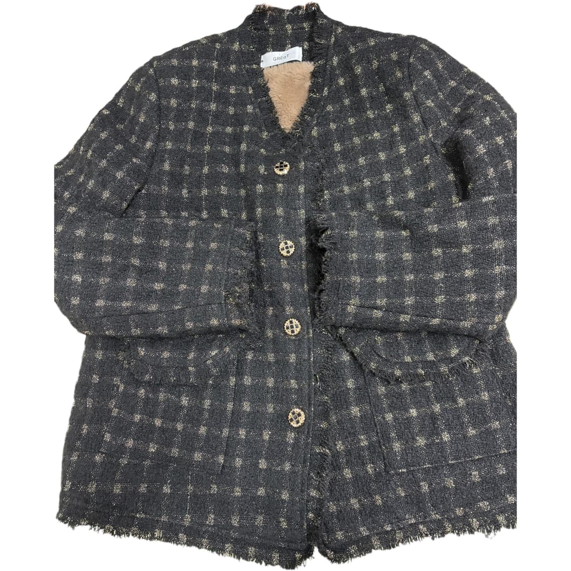 빈티지 골드블랙 단추체크 트위드 자켓 상품이미지3