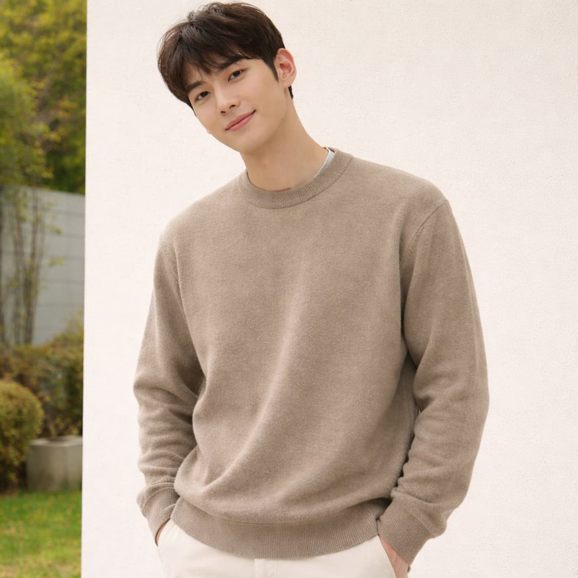 쿠어(COOR) 탑다이 울 라운드 니트 베이지 상품이미지1