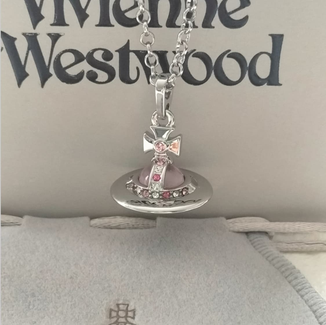 비비안 웨스트우드 아카이브 핑크 크리스탈 3d orb 팬던트 목걸이 상품이미지1
