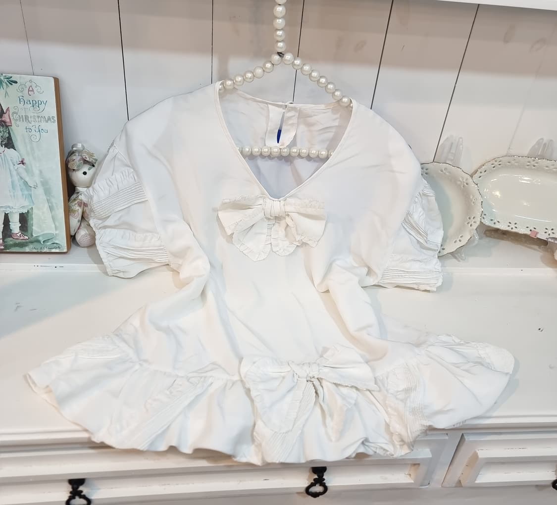 화이트 리본 퍼프 블라우스 상품이미지2