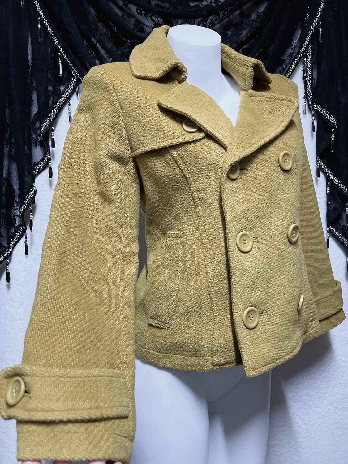 라떼갸루 로맨틱 로걀 올리브 브라운 더블버튼 울 숏코트 자켓 너드 핀터 상품이미지4