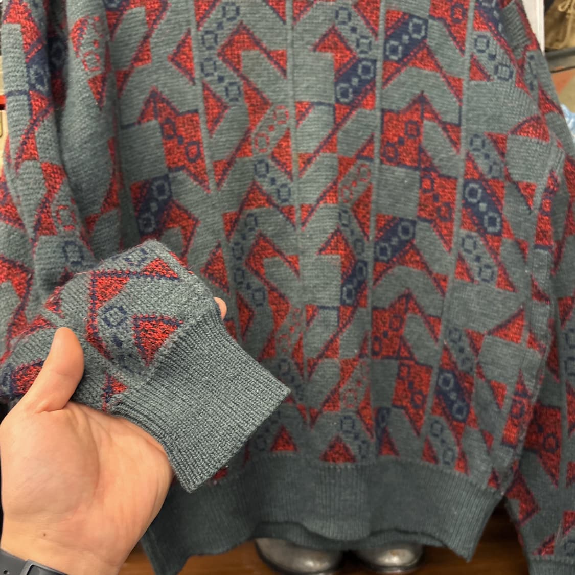 90s 빈티지 지오매트릭 자카드 패턴 스웨터 N155 상품이미지4