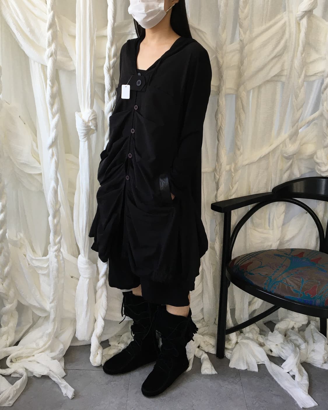 Shirring unbalanced hood coat 상품이미지9