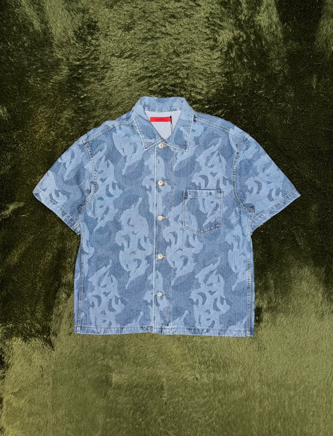 [M] KUSIKOHC 쿠시코크 플레임 그래픽 데님 하프 셔츠 상품이미지1