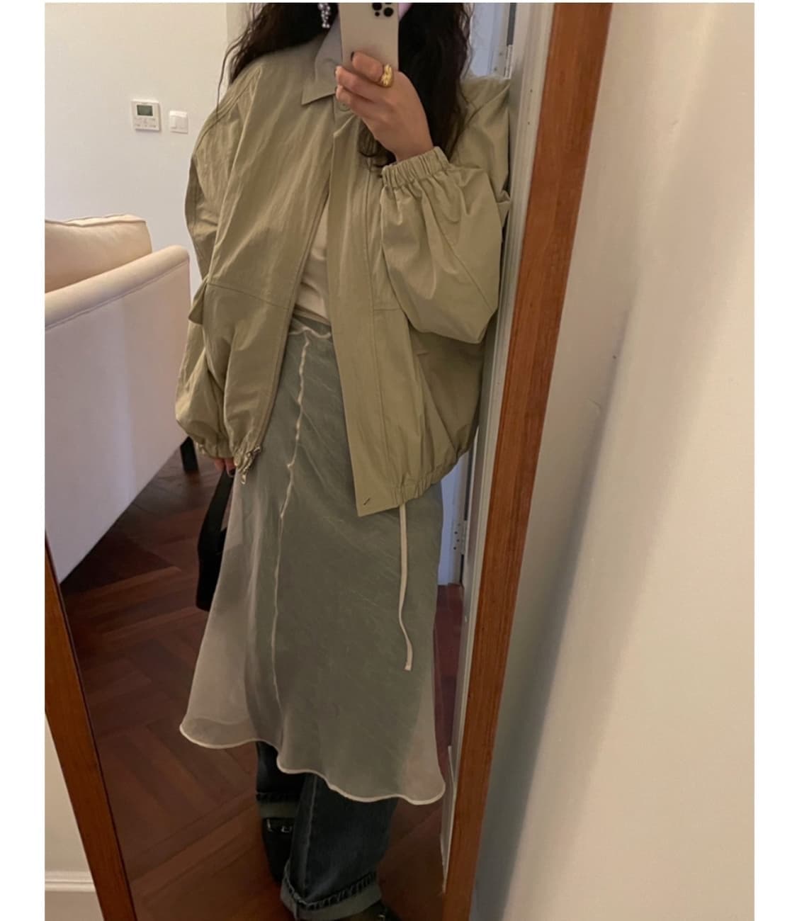 바스켓 시스루 레이어드 원피스 아이보리 상품이미지3