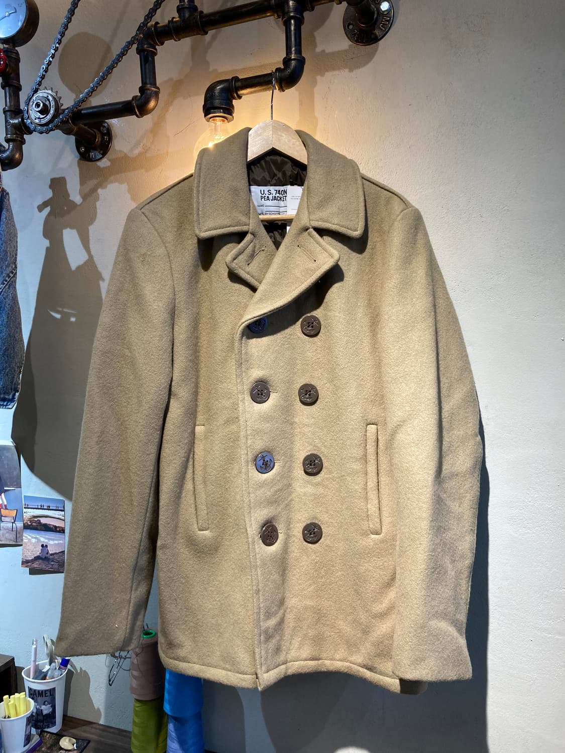 USA SCHOTT NYC 베이지 해군 단추 디테일 더플 미디 누빔 자켓 상품이미지1