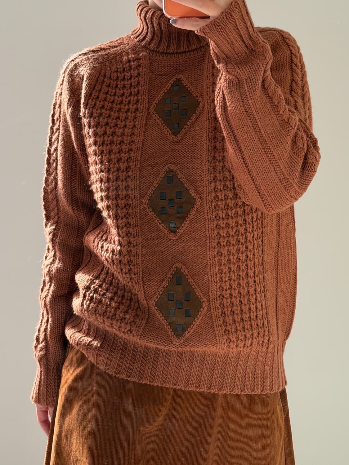 일본빈티지 아가일 포인트 카멜 터틀넥 상품이미지4