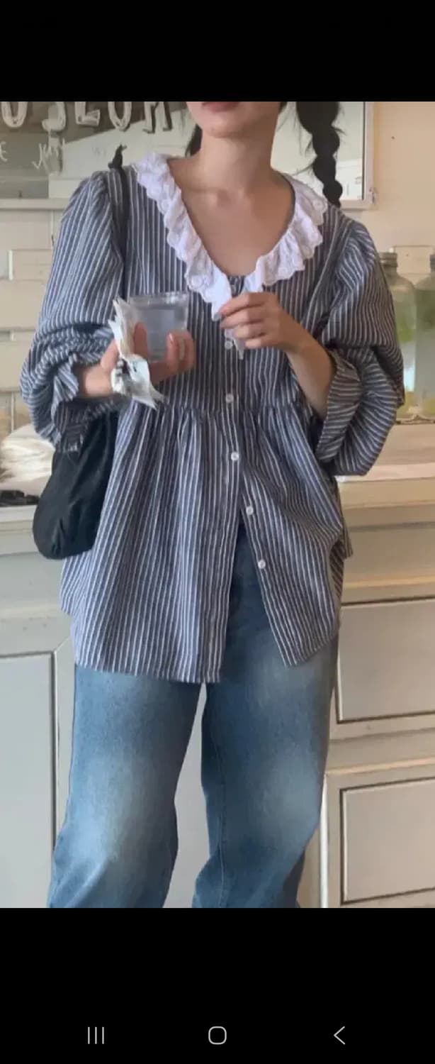 [품절 제품] 리넨느 melia stripe lace blouse 상품이미지2