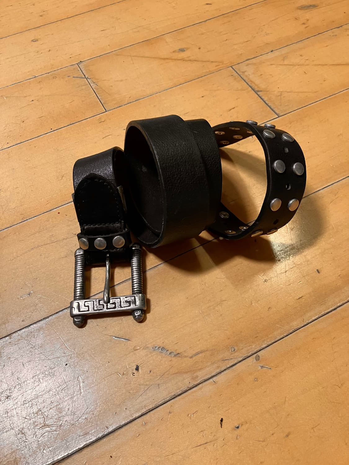 vintage 90s 너트 디테일 빅 버클 레더 스터드 벨트 상품이미지4