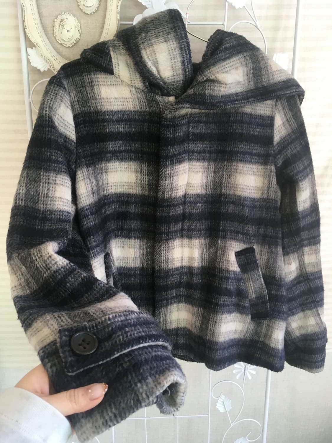 일본빈티지 체크 후드 블루종 겨울 자켓 상품이미지7