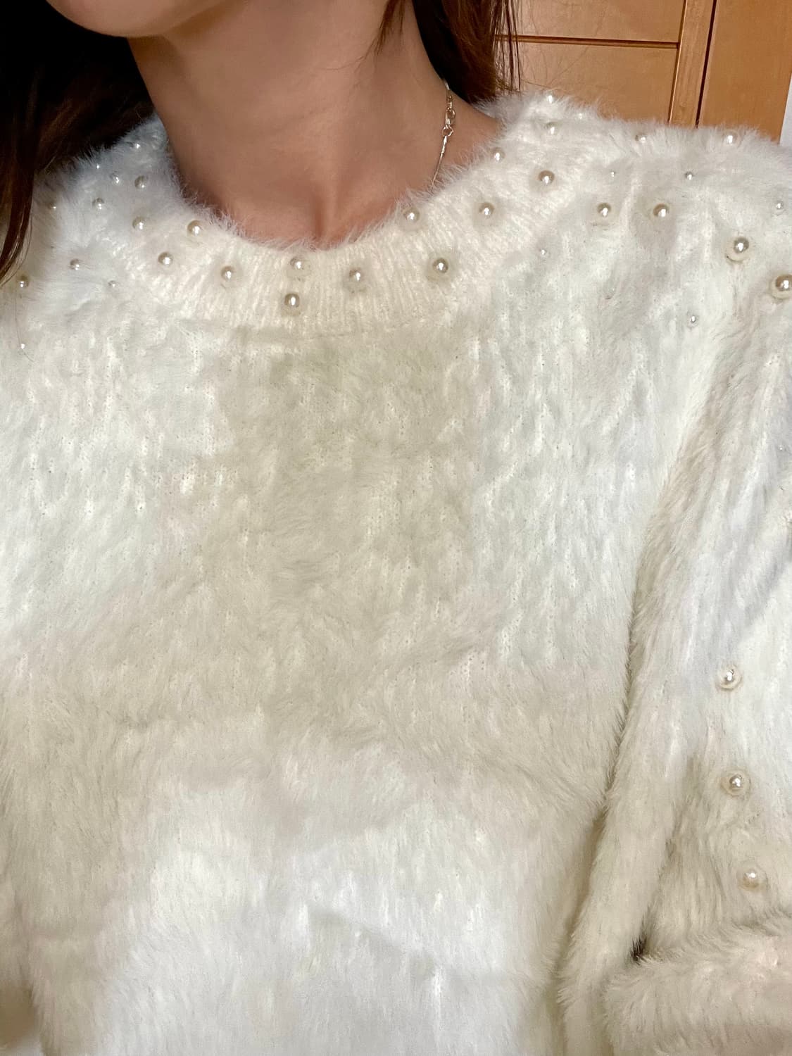 ZARA Soft Fur Knit Pearl Sweater Ivory 상품이미지1